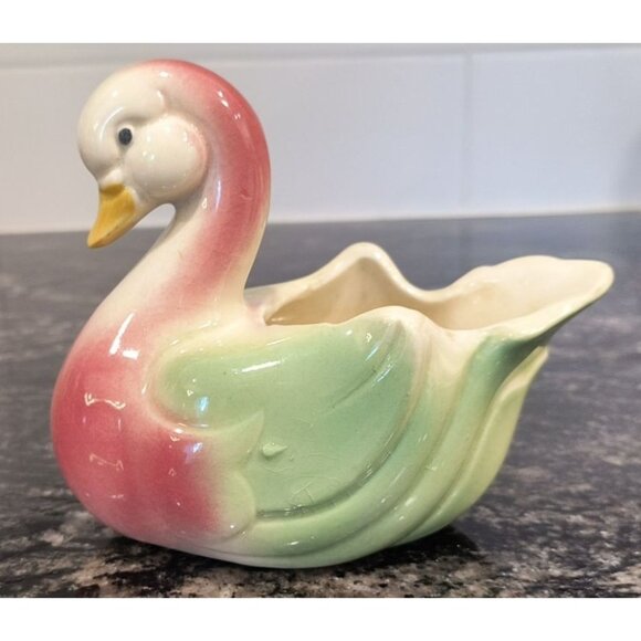Vintage Mid-Century Collectible Pastel Swan Planter Vase - Picture 1 of 4